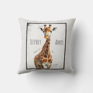 The giraffe with date of birth cushion