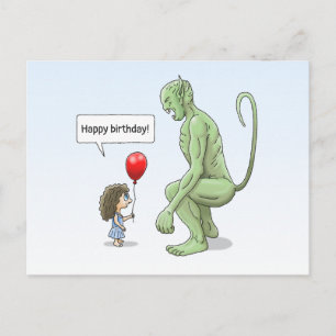 The Girl and The Big Green Troll Postcard