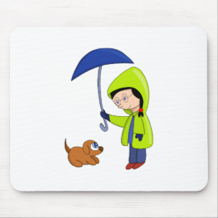 The girl and the dog on a rainy day mouse mat