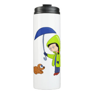 The girl and the dog on a rainy day thermal tumbler