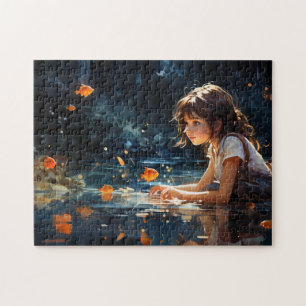 The Girl and the Magical Pond of Golden Fish Jigsaw Puzzle