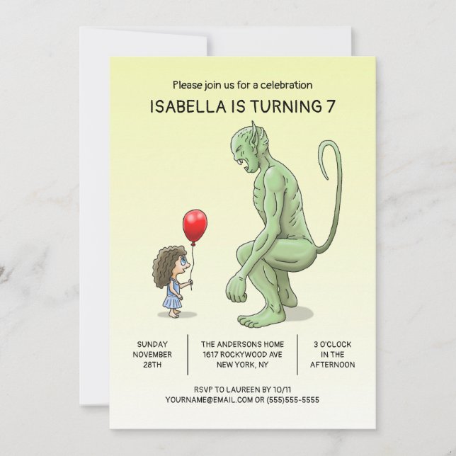 The Girl and Troll Birthday Invitation (Front)