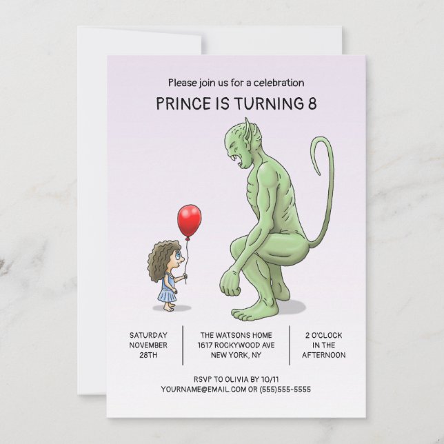 The Girl and Troll Birthday Invitation (Front)