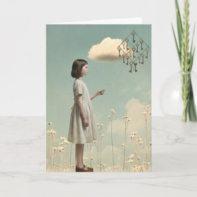 The Girl & Her Key Kite | Surreal Storybook  Card (Front)