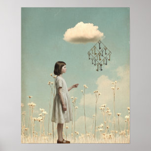The Girl & Her Key Kite Surreal Storybook Poster