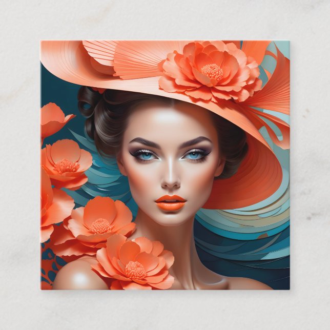 The girl in the portrait looks dreamy and peaceful square business card (Front)