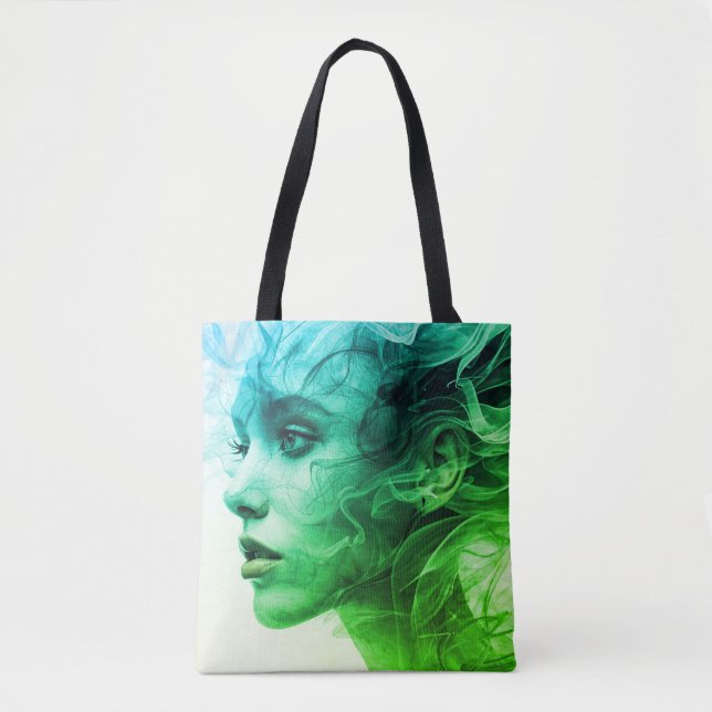 The Girl In the Smokey Swirls on Reusable Tote Bag (Front)