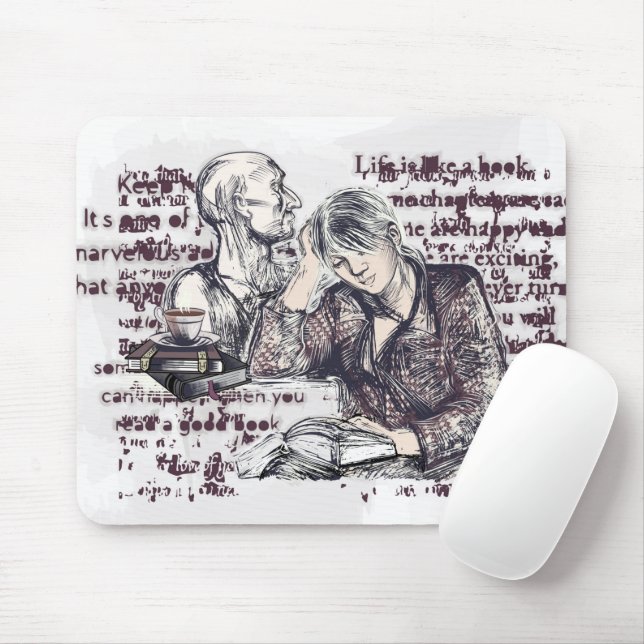 The girl reading a book mouse mat (With Mouse)