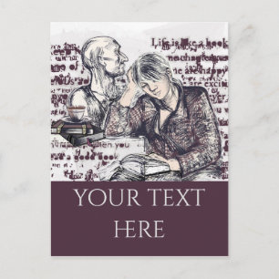 The girl reading a book postcard