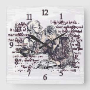 The girl reading a book square wall clock
