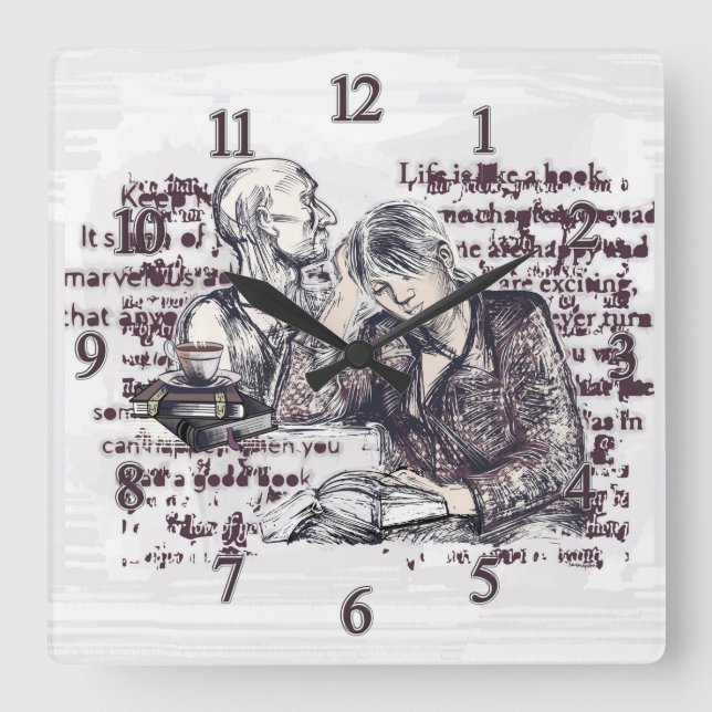 The girl reading a book square wall clock (Front)