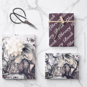 The girl reading a book wrapping paper sheet