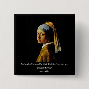 The Girl with a Turban/Girl with the Pearl Earring 15 Cm Square Badge
