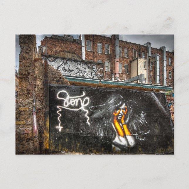 The Girl with Orange Gloves, Shoreditch Graffiti Postcard (Front)