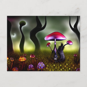 The Girl With the Giant Mushrooms Fantasy Postcard