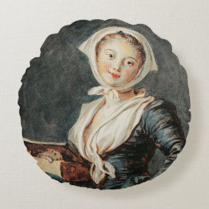 The Girl with the Marmot by Fragonard Round Cushion
