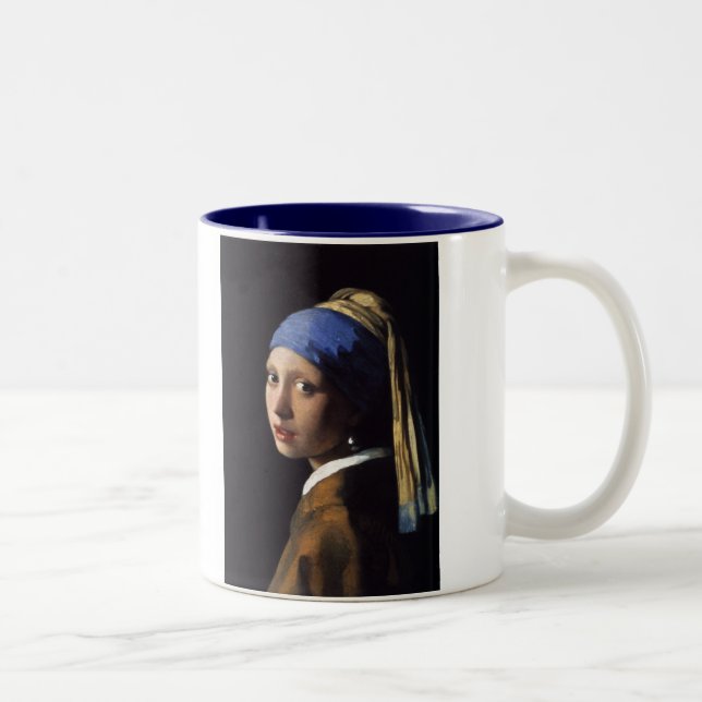 The Girl With The Pearl Earring by Vermeer Two-Tone Coffee Mug (Right)
