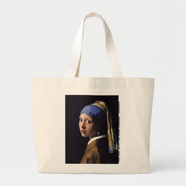 The Girl With The Pearl Earring Vermeer Large Tote Bag (Front)