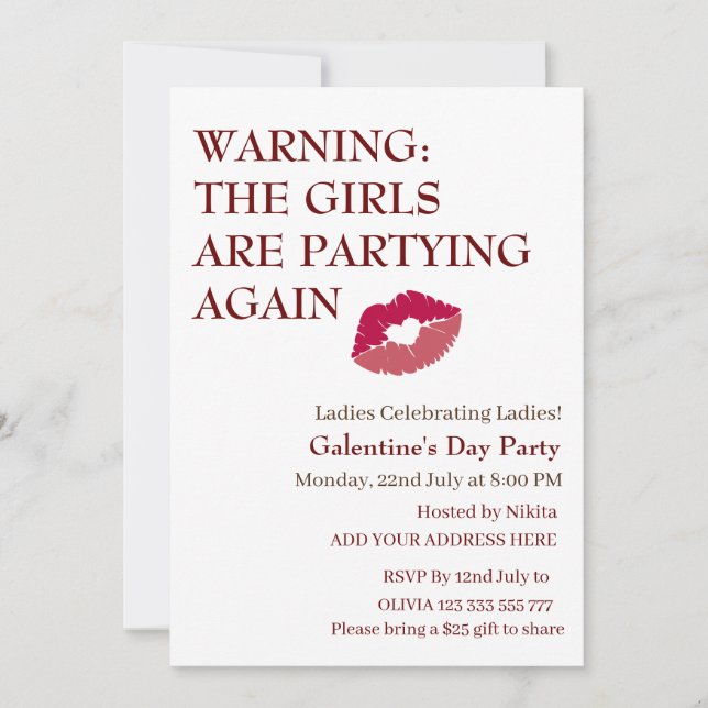 THE GIRLS ARE PARTYING AGAIN Galentine's Day Invitation (Front)