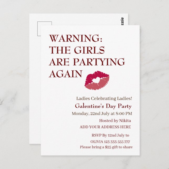 THE GIRLS ARE PARTYING AGAIN Galentine's Day Postcard (Front/Back)