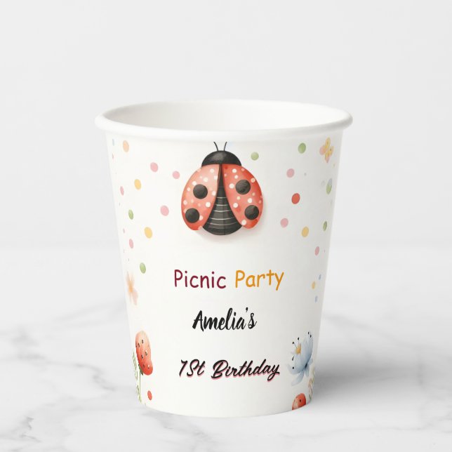 The Girls Love Bug Picnic Polka Dot 1st Birthday  Paper Cups (Front)