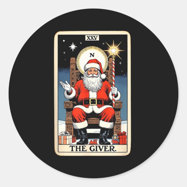 The Giver Santa Tarot Card Style Christmas Graphic Classic Round Sticker (Front)