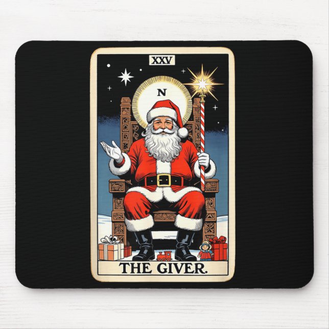 The Giver Santa Tarot Card Style Christmas Graphic Mouse Mat (Front)