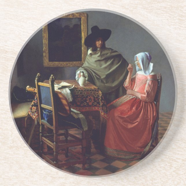 The Glass of Wine by Johannes Vermeer Coaster (Front)