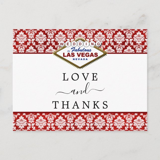 The Glitter Damask Las Vegas Wedding Collection Announcement Postcard (Front)