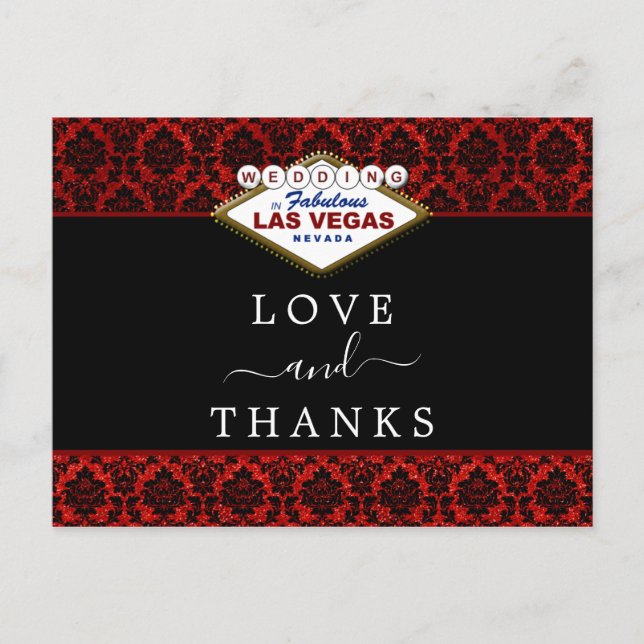 The Glitter Damask Las Vegas Wedding Collection Announcement Postcard (Front)