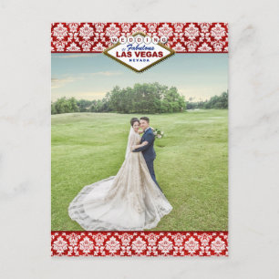 The Glitter Damask Las Vegas Wedding Collection Announcement Postcard