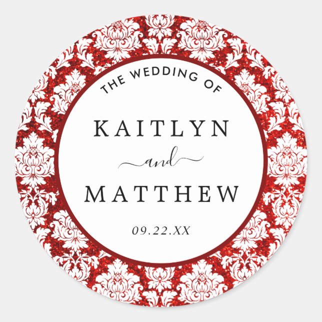 The Glitter Damask Las Vegas Wedding Collection Classic Round Sticker (Front)