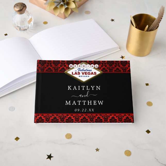 The Glitter Damask Las Vegas Wedding Collection Guest Book (Front Open)