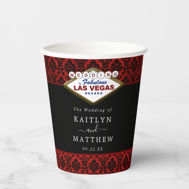 The Glitter Damask Las Vegas Wedding Collection Paper Cups (Front)
