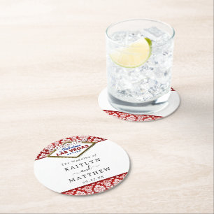 The Glitter Damask Las Vegas Wedding Collection Round Paper Coaster