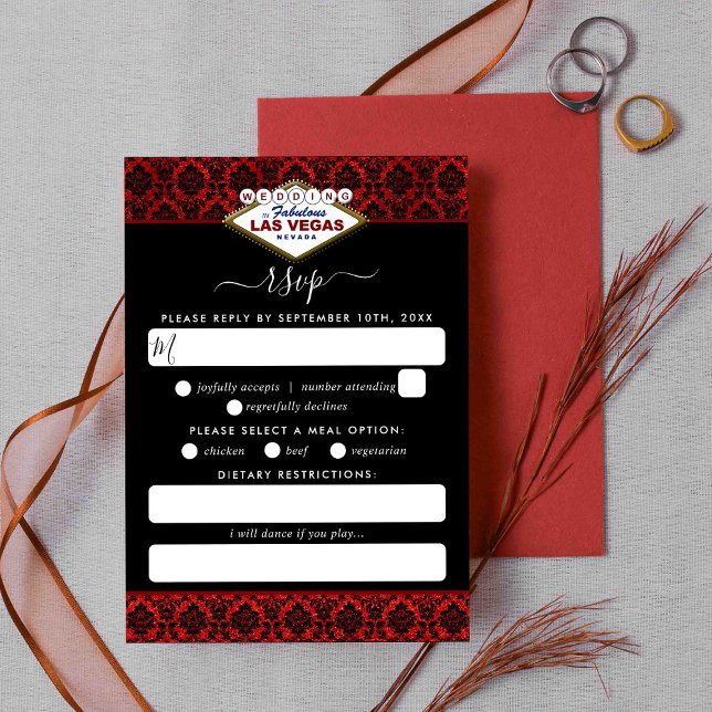 The Glitter Damask Las Vegas Wedding Collection RSVP Card (Creator Uploaded)