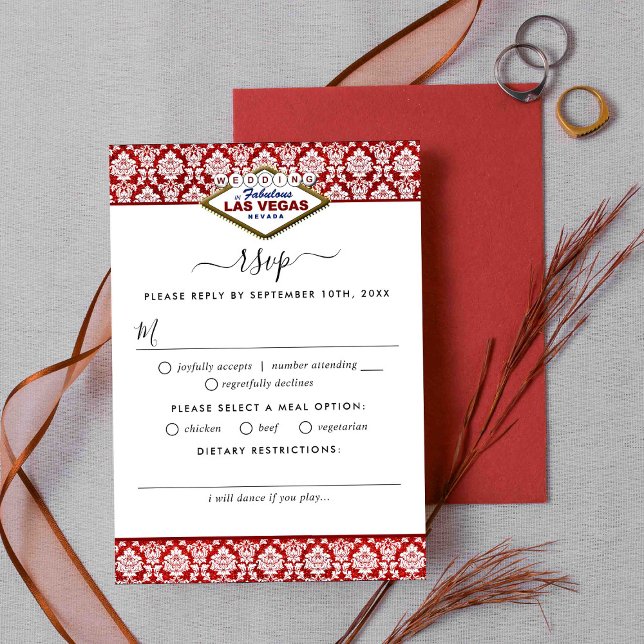 The Glitter Damask Las Vegas Wedding Collection RSVP Card (Creator Uploaded)