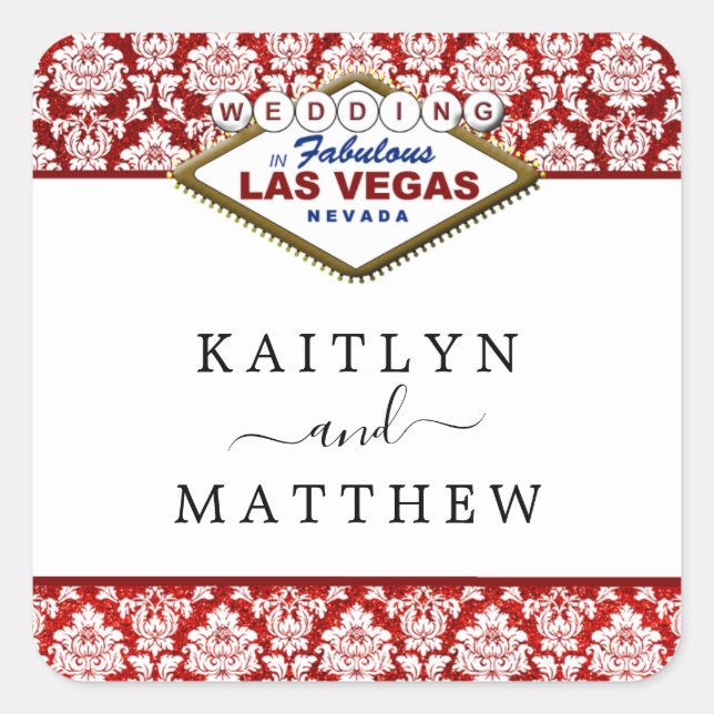 The Glitter Damask Las Vegas Wedding Collection Square Sticker (Front)