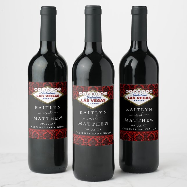 The Glitter Damask Las Vegas Wedding Collection Wine Label (Bottles)