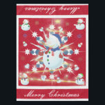 The Glittery Christmas Snowman - Tablecloth<br><div class="desc">This design features a white and blue snowflake, a golden tree, coloured snowflakes and lots of snowmen dressed for a cold Christmas season. A glitter was added to this design. A red backround was added along with a white border. Merry christmas was added to this design. This table cover comes...</div>