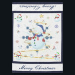 The Glittery Christmas Snowman - Tablecloth<br><div class="desc">This design features a white and blue snowflake, a golden tree, coloured snowflakes and lots of snowmen dressed for a cold Christmas season. A glitter was added to this design. A white backround was added along with a blue border. Merry christmas was added to this design. This table cover comes...</div>
