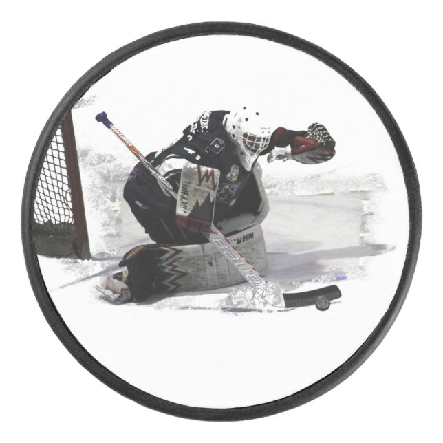 The Goaltender - Hockey Player   Hockey Puck (Front)