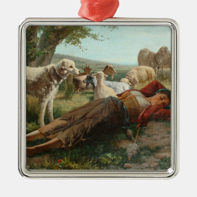 The Goatherder Girl's Siesta (by Carlo Ademollo) Metal Tree Decoration (Front)
