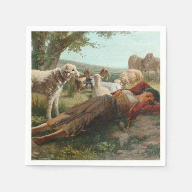 The Goatherder Girl's Siesta (by Carlo Ademollo) Napkin (Front)