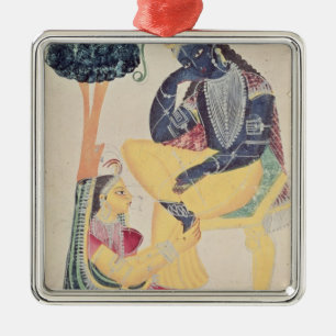 The God Krishna with his mortal love, Radha Metal Tree Decoration