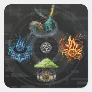 The Godai five elements kanji art illustration Square Sticker