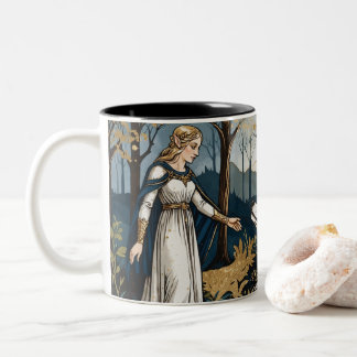 The Goddess and The Wolf Mug, Mediaeval Mystical Two-Tone Coffee Mug