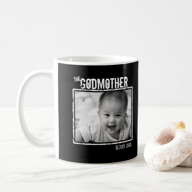 The GodMother | Personalised Photo and Name Black Coffee Mug (With Donut)