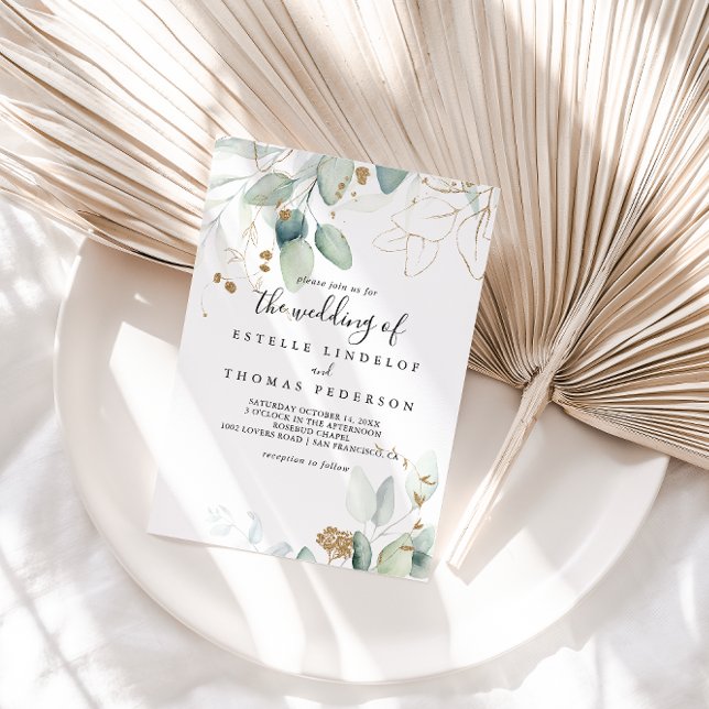 The Gold Eucalyptus Calligraphy Wedding Of  Invitation (Creator Uploaded)