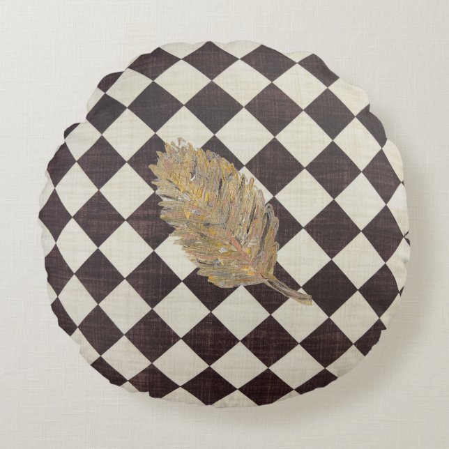 The Gold Leaf Diamond  Round Throw Pillow (Front)